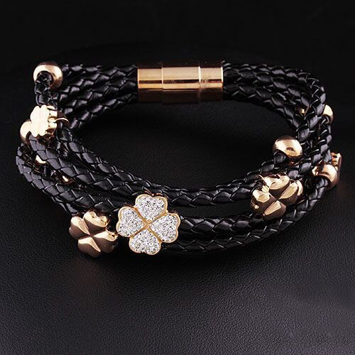 Braided Bracelet with Clover Charms
