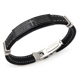 Black Men's Bracelet with Steel Cross