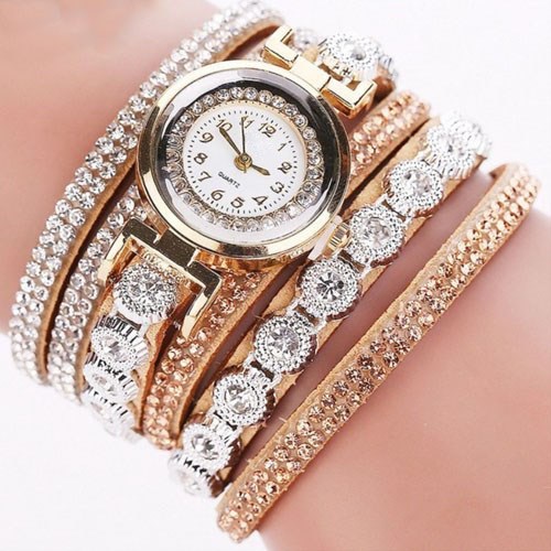 Dazzling Wrap Bracelet Watch - beige