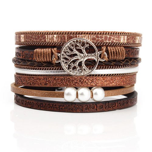 Layered Family Tree Bracelet - light brown